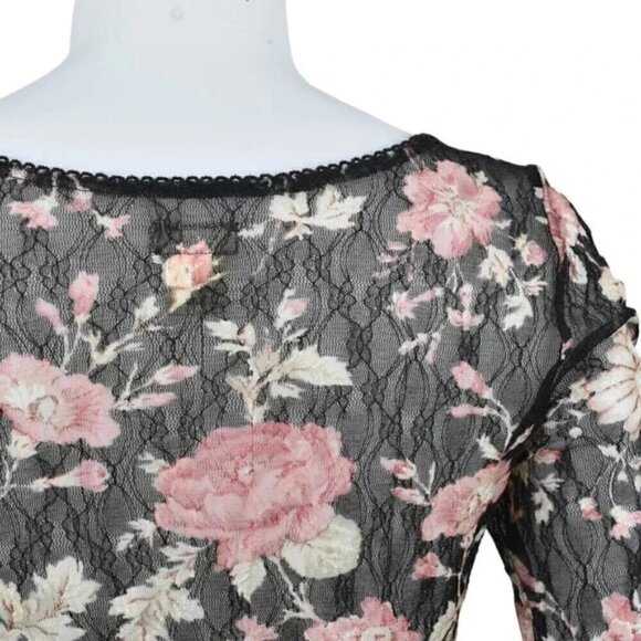 Ralph Lauren Denim & Supply Floral Sheer Blouse Black Pink Long Sleeve Medium - Picture 7 of 12
